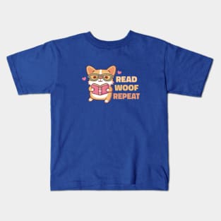 Cute Corgi With Glasses Read Woof Repeat Kids T-Shirt